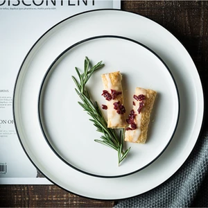Nordic Underglaze Ceramic Plate White Black Border Western Steak Plate Creative Flat Tableware Restaurant Dessert Storage Tray