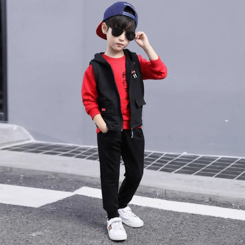 Одежда для мальчиков Теплый костюм с принтом из трех предметов 3-10 лет