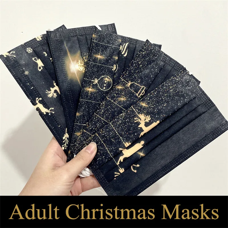 

Adult Christmas Disposable Face Mouth Masks Black 3-layer Melt Blown Fabic High Quality Dustproof Masque Protective Mascarillas