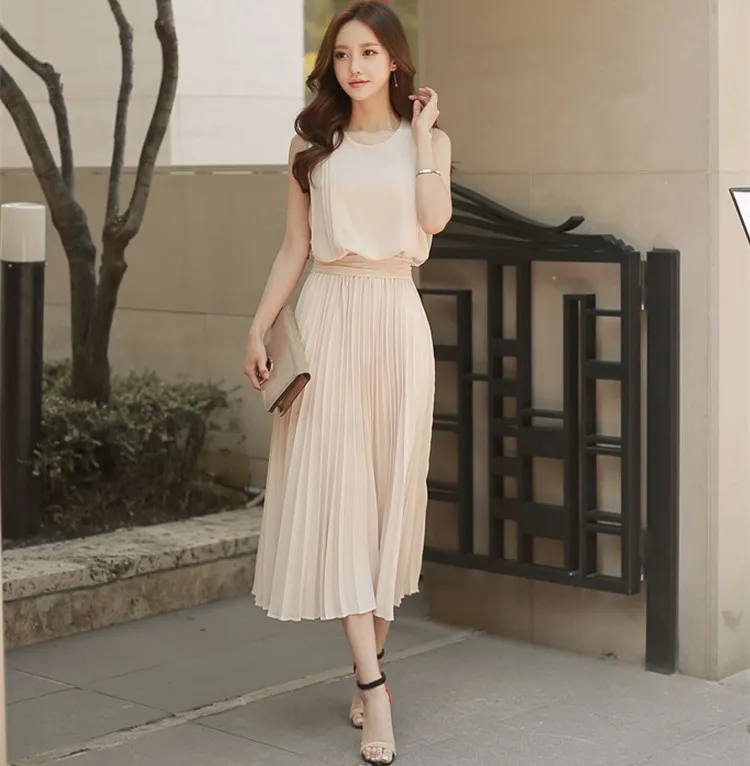 Одежда в стиле бохо плиссированные юбки без рукавов 2020 Ретро стиль женская