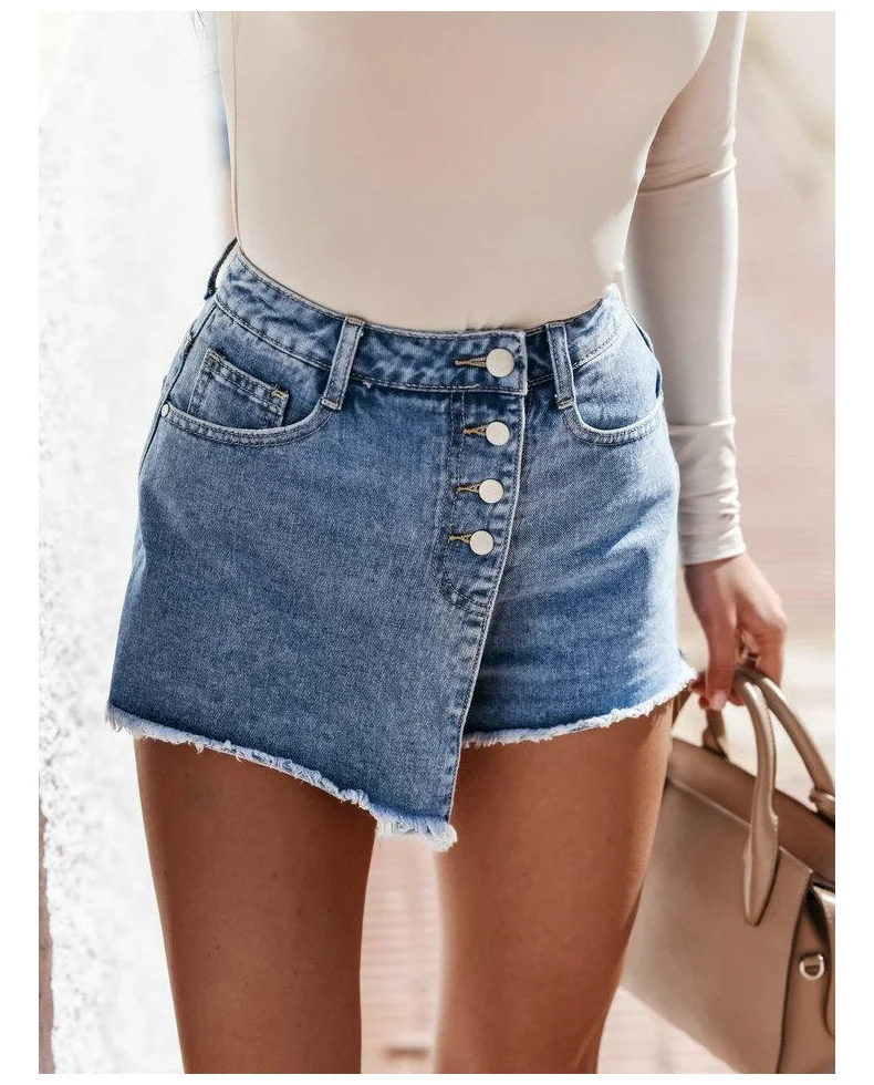 

2021 New Summer Women Casual Light Blue Hole Jeans Denim Shorts Feminino Jeans