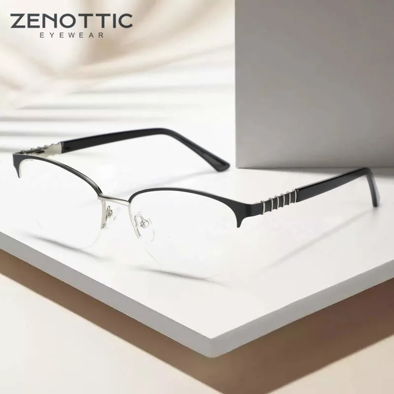 

ZENOTTIC Half Rim Eyeglasses Frame Women Fashion Optical Eye Glass Blue Light Blocking Lenses Myopia Prescription Eyewear Frames