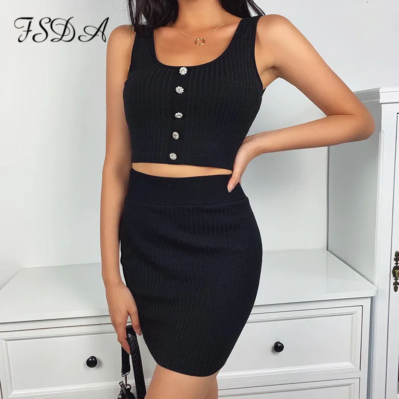 Летний женский комплект FSDA 2020 года короткий топ без рукавов на пуговицах и