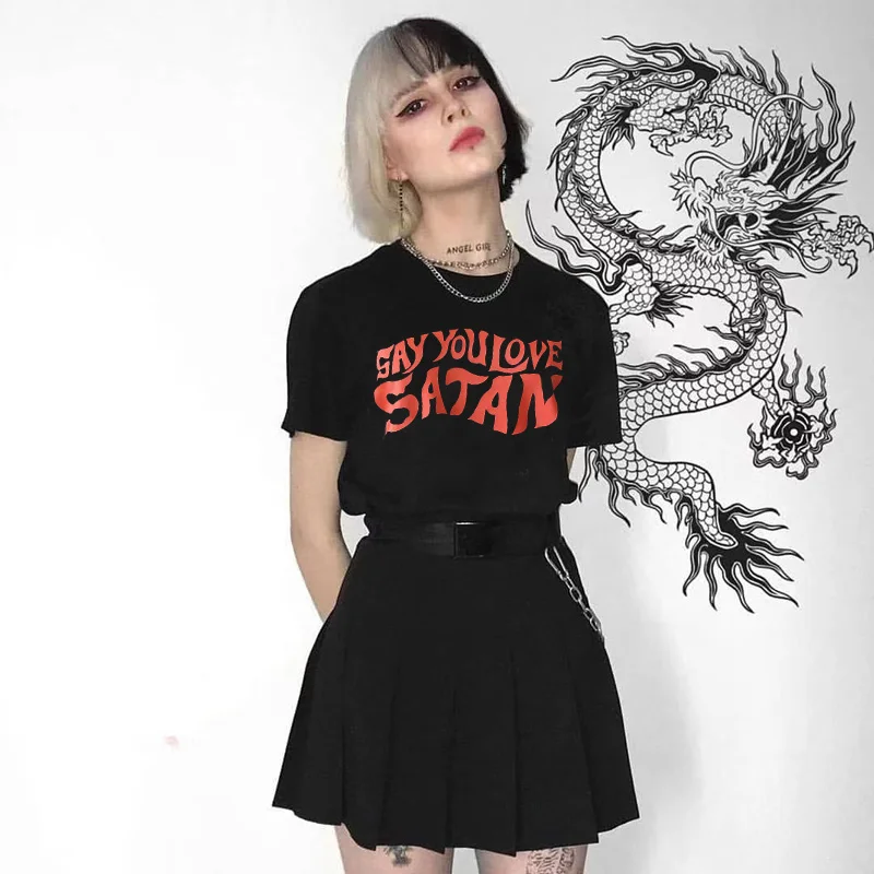 Sunfiz YF Hotter Than Hell Women Sexy Grunge Cool Graphic Tee летняя Уличная Повседневная Черная футболка