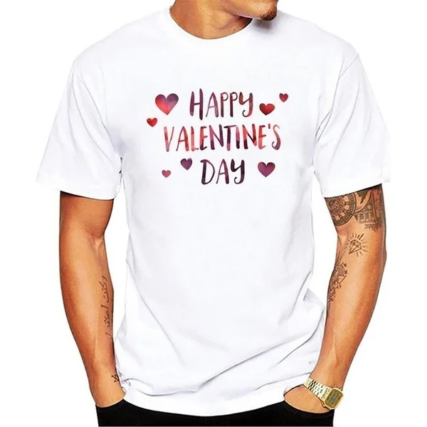 

Happy Valentines Day Men T-shirt Cotton Printing Fashion Tops Romantic Tees