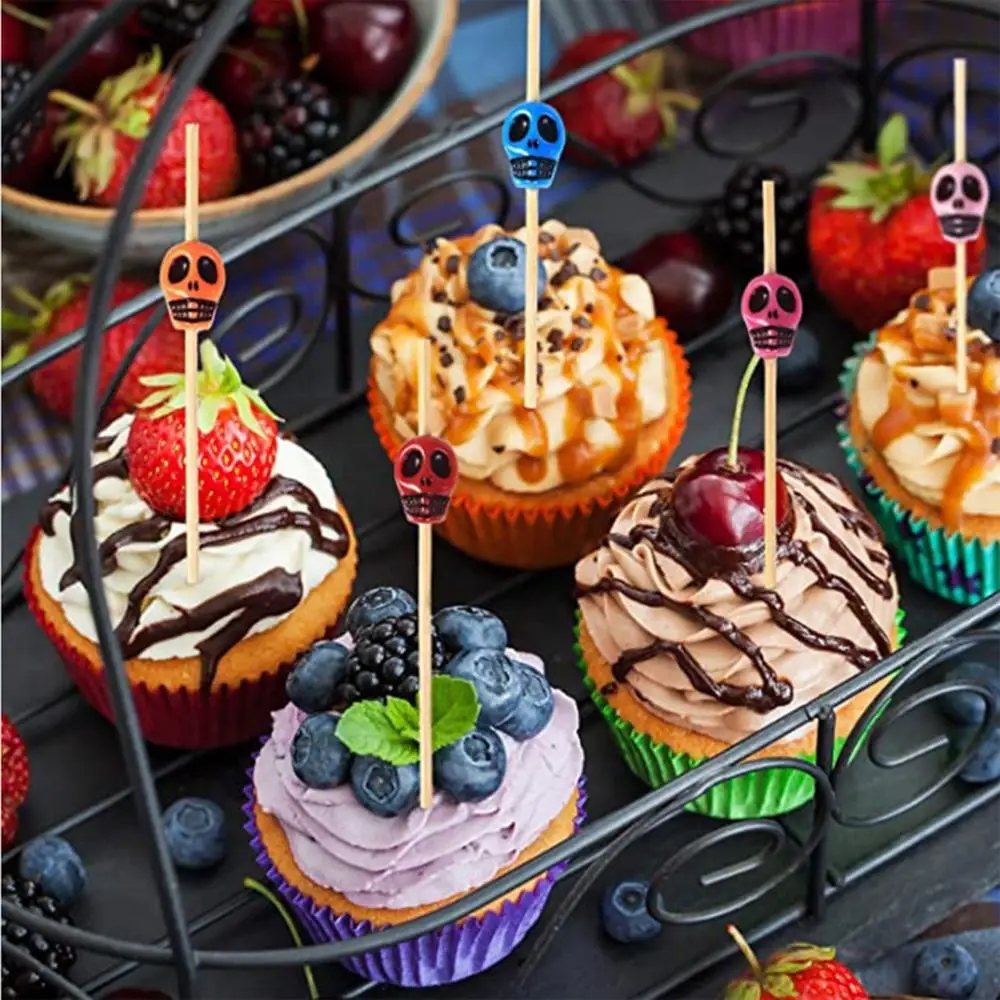 50 шт Череп бамбуковая палочка буфет фрукты вилка десерт закуска пирог еда