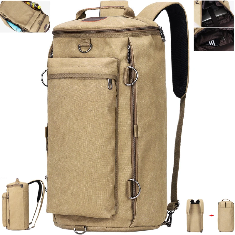 

Canvas Travel Backpack Outdoor Tactical Rucksack Bag Men Large Climbing Bucket Luggage Handbag Multifunction Weekend Bag mochila