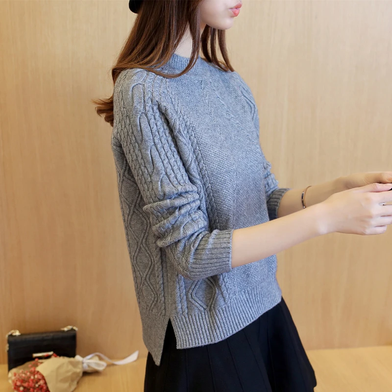 Женские вязаные свитера осень-зима Пуловеры с круглым вырезом и длинными