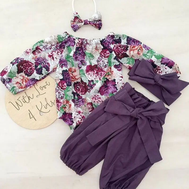 

3pcs Newborn Baby Girls Floral Clothes Jumpsuit Romper Bodysuit Pants Outfit Set