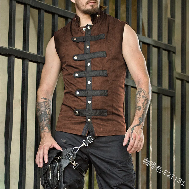 Взрослый мужской средневековый сценическая безрукавка однотонный жилет без