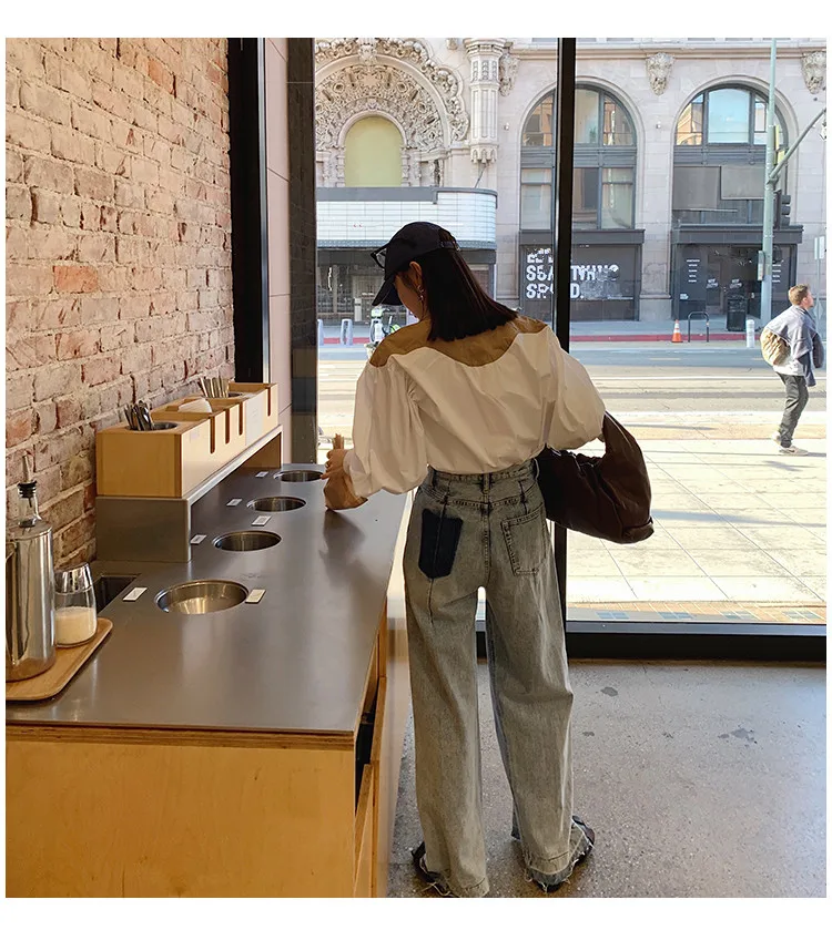 WHITNEY WANG Blouses 2020 Spring Fashion Streetwear Colors Contrast Patchwork Blouse Women Blusas Office Lady Shirt Top | Женская одежда