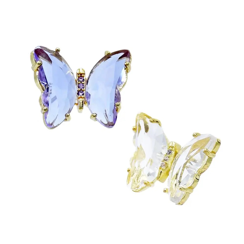 

New Color Needle Earrings Glass Sparkling Butterfly Belt Rhinestone Earrings Fashion Wild Short Earring.