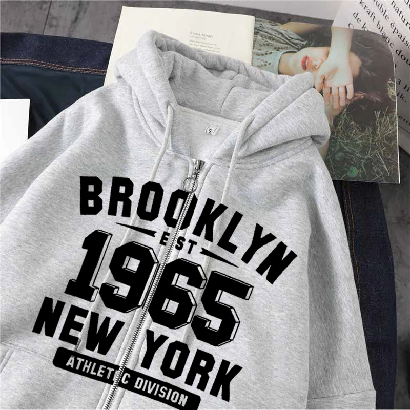

Осенняя Женская куртка на молнии в стиле Харадзюку, повседневный Американский топ с принтом Brooklyn, худи, Женская куртка с длинным рукавом, оч...