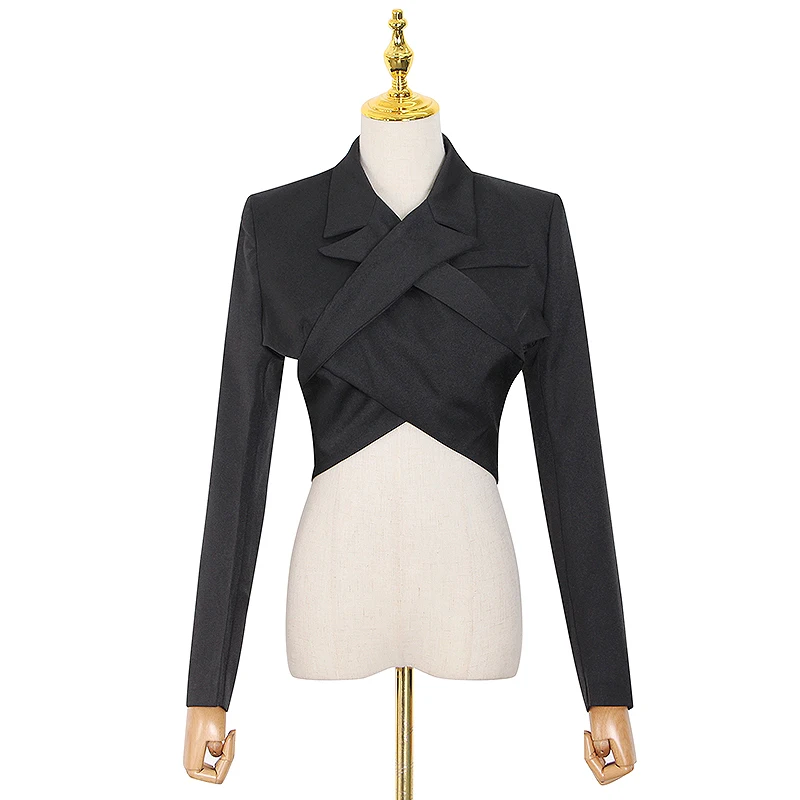 

SISPELL Cross Backless For Female Blazer Coat Lapel Collar Long Sleeve Cropped Women's Sexy Blazer Coat Fashion Streetwear New