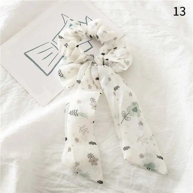 56 Floral Print Elastic Knot Ribbon Scrunchies Women Vintage Big Bow Fabric Hair Ties Girls Satin Hair Accessories Soft Hairbands - Цвет: 56