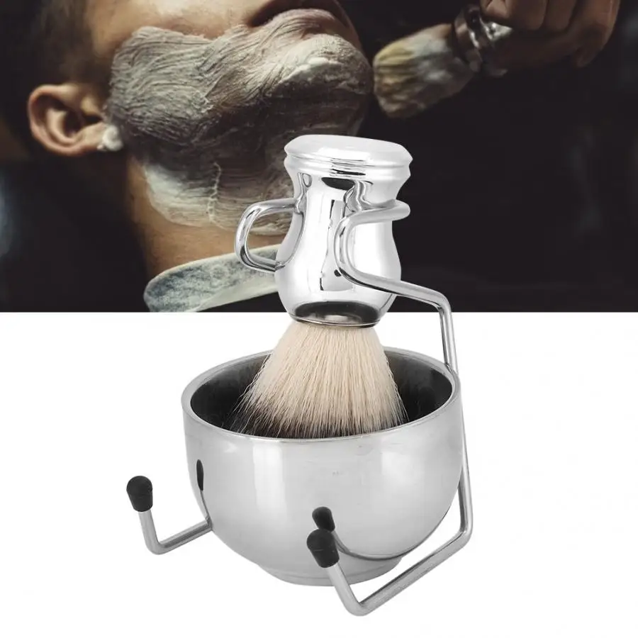 

Stainless Steel Shaving Brush Beard Brush Holder Stand Soap Bowl Shaving Tool Set