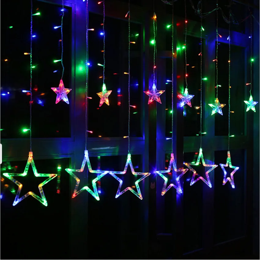 2.5M 138leds 8 Mode Star Led Curtain Icicle String Lights Romantic Holiday Christmas Light For Ramadan Wedding Garland Party