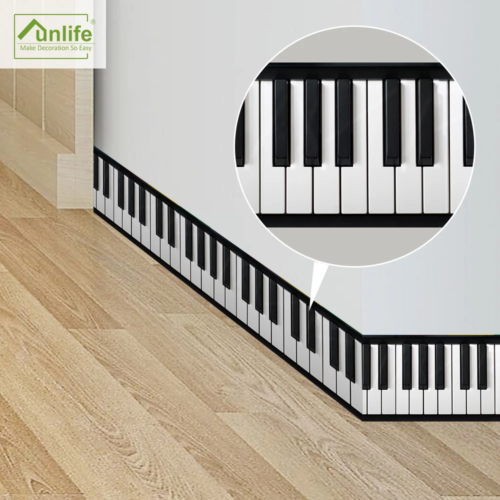 

Funlife10*200cm/3.94*78.7inch Piano Keyboard Waist Lines Wall Border Stickers Wall Art for Living Room Home Decoration BS012