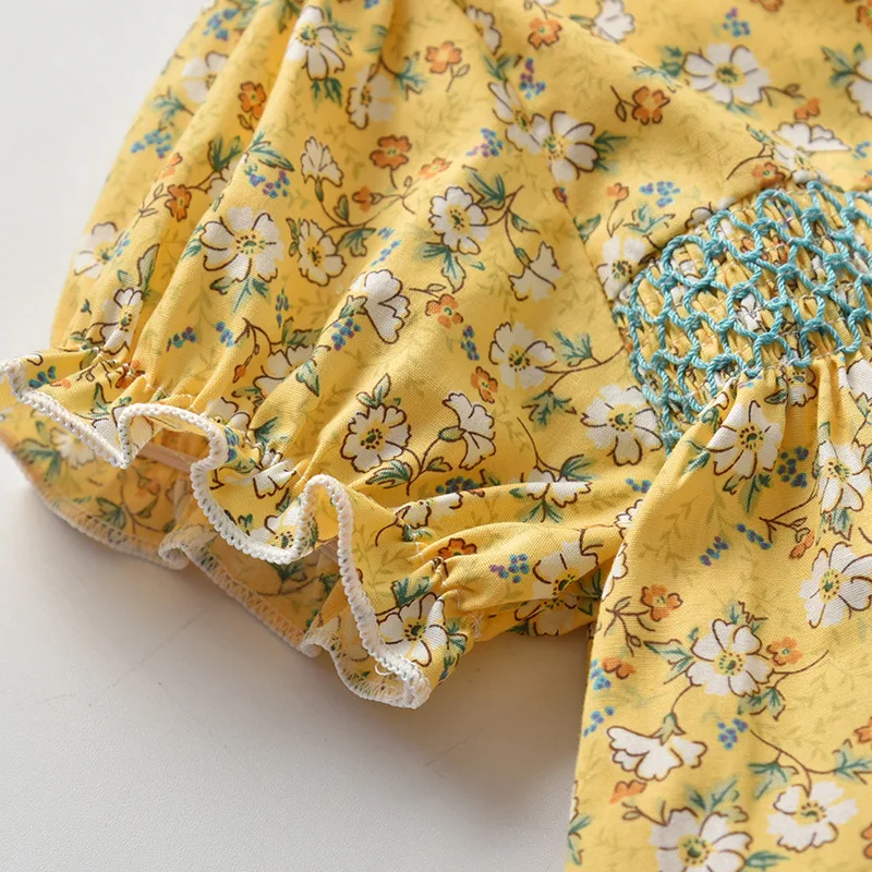 

girls 100% cotton Soft Fashion Children Dress 2021 Summer Floral Short Puff Sleeve Dresses Children Toddle Cute Clothes For 1-5t