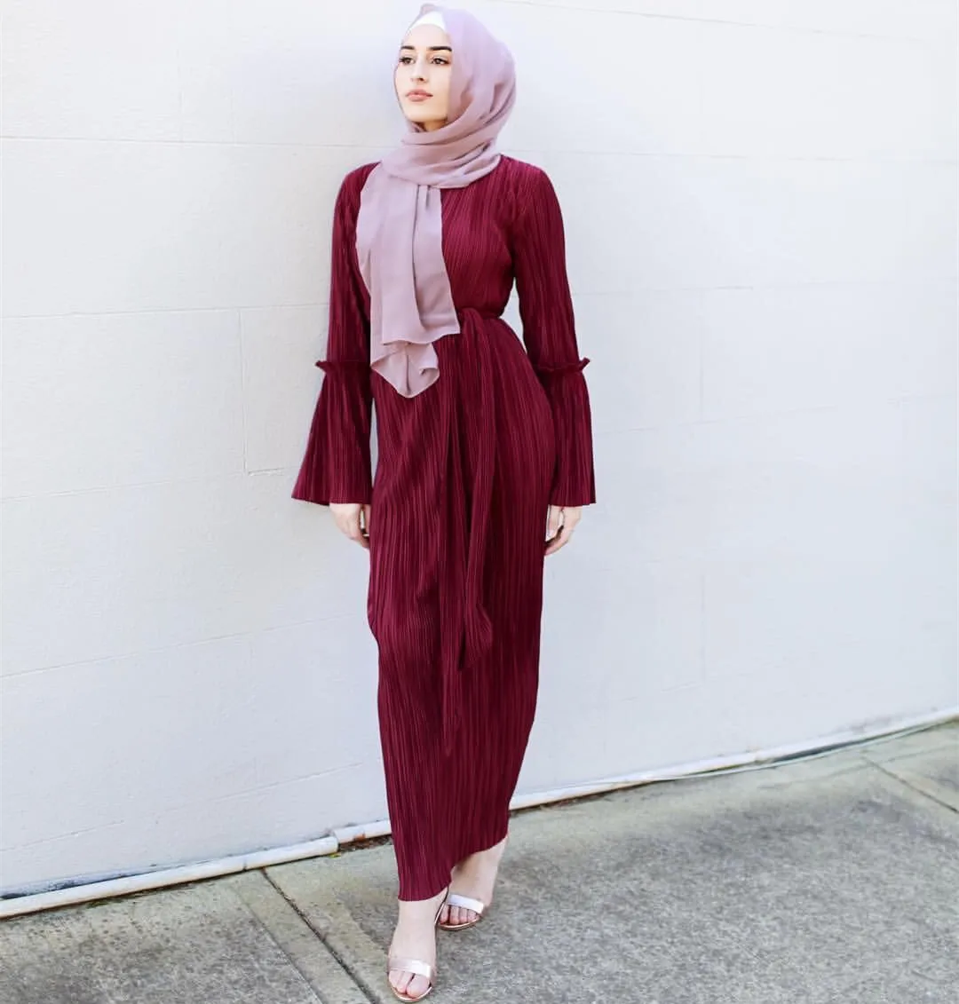 Модное женское длинное платье, мусульманское плиссированное платье-абайя, винтажное элегантное кафтан, Саудовская Аравия, Абайи, пакистанс...