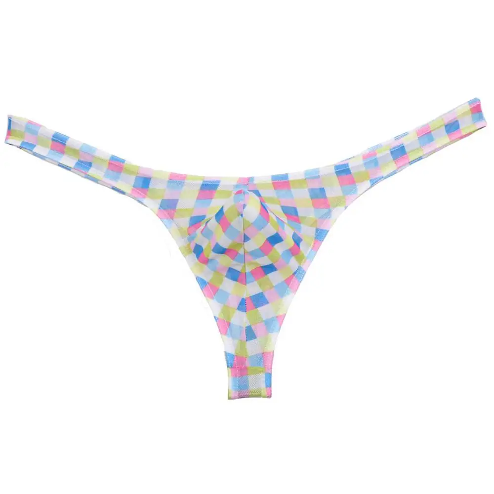 Мужские воздухопроницаемые стринги 5 шт./лот в клетку сетчатые трусы танга с Т