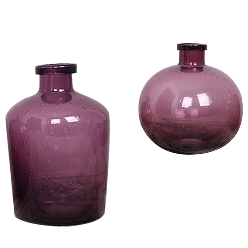 

Modern Glass Purple Tabletop Home Decoration Accessories Flower Vases For Homes Pot Desk Household Ornament Wedding Terrarium