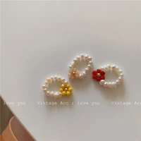 aesthetic dainty seed bead fruit flower rings stackable colorful bead single finger jewelry for women girls summer jewelry