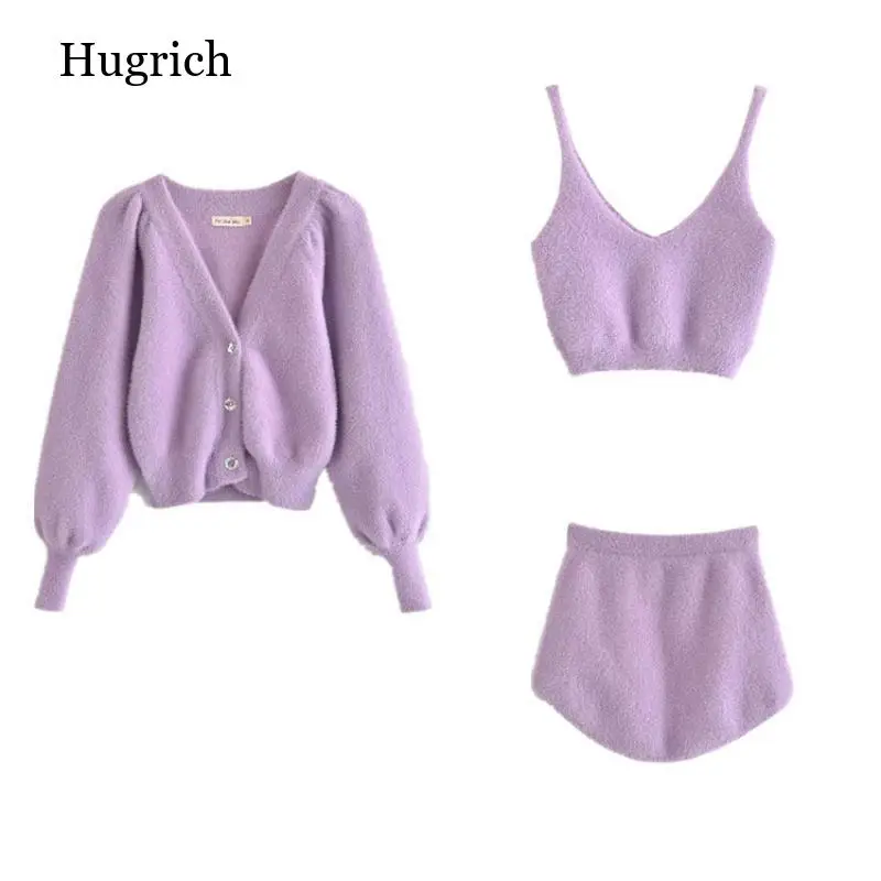 Женский трикотажный костюм-тройка Осенние плюшевые шорты на бретельках с