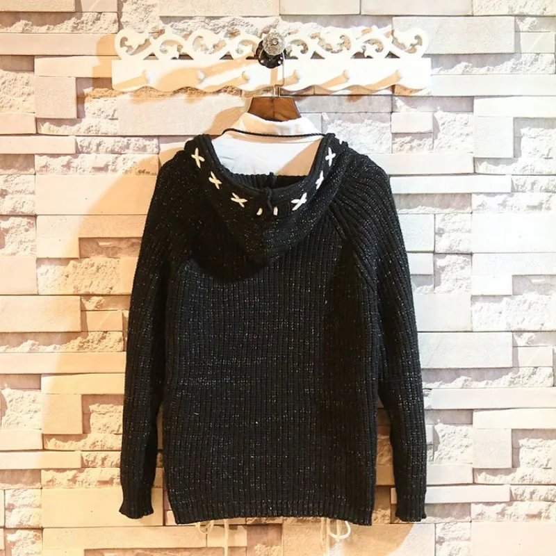 

Fashion Hooded Jacket Men Knitting Cardigan Sweaters Spring Autumn Bandage Solid Color Long Sleeve Warm Outerwear Sweaters