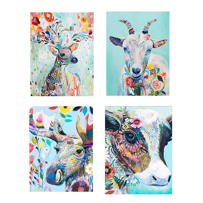 4 шт./компл. полная дрель круглая Алмазная картина корова животное 5D DIY Вышивка