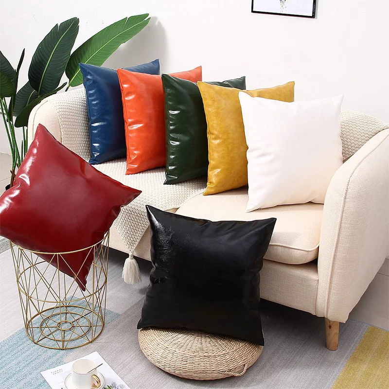 

Solid Color PU Leather Pillowcover Living Room Decorative Throw Cushion Cover Office Sofa Outdoors Pillowcase 40835