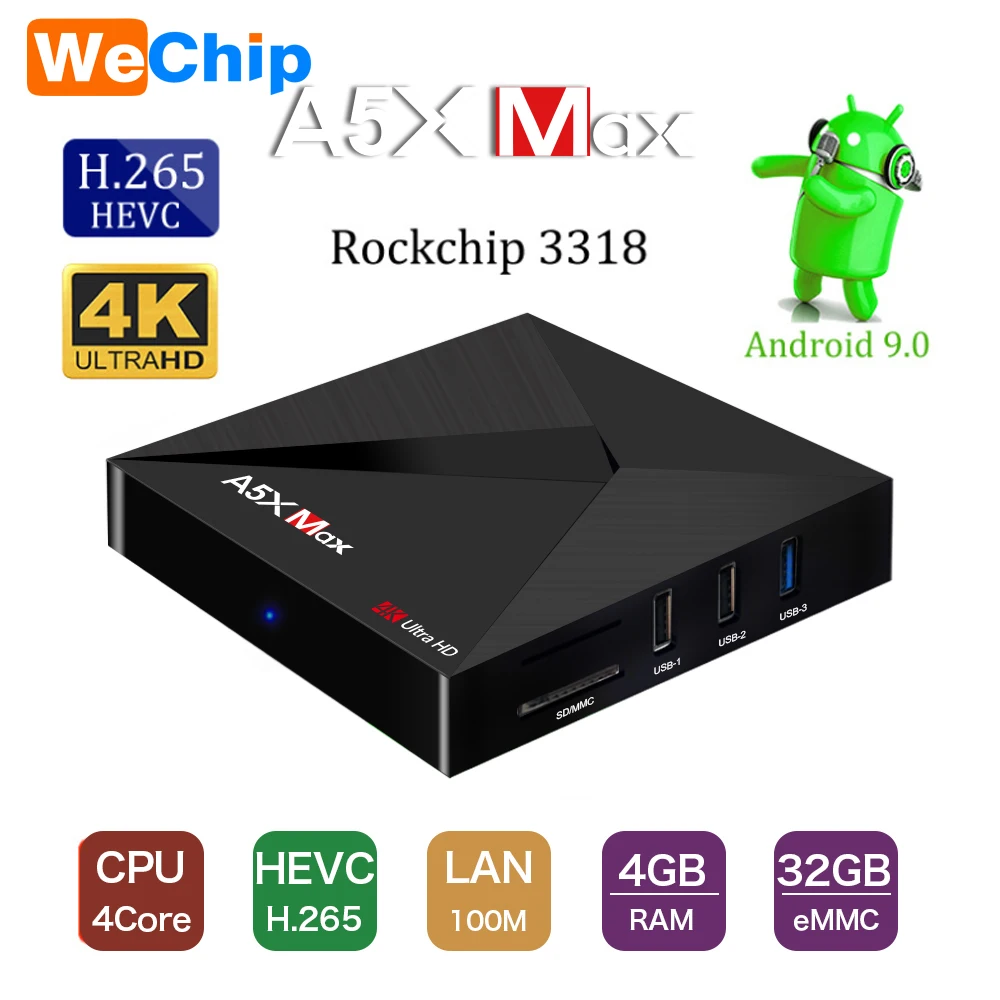A5X MAX 4 ГБ 32 RK3318 четырехъядерный Android 9 0 TV Box 100 м 4K HD H.265 2 4G Wifi 3 USB медиаплеер PK X96 mini TX3