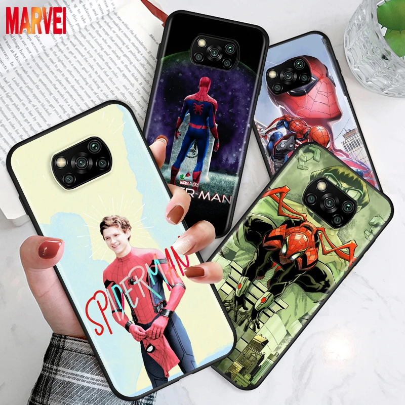 

Soft TPU Cool Marvel SpiderMan Art For Xiaomi Poco X3 NFC M3 M2 X2 F3 F2 Pro C3 F1 Mi Play Mix 3 A2 A1 6X 5X Black Phone Case