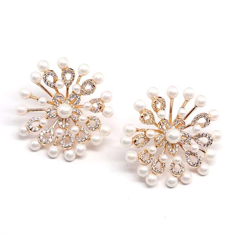 

Micro-set zircon firework pearl flower earrings 210318-07