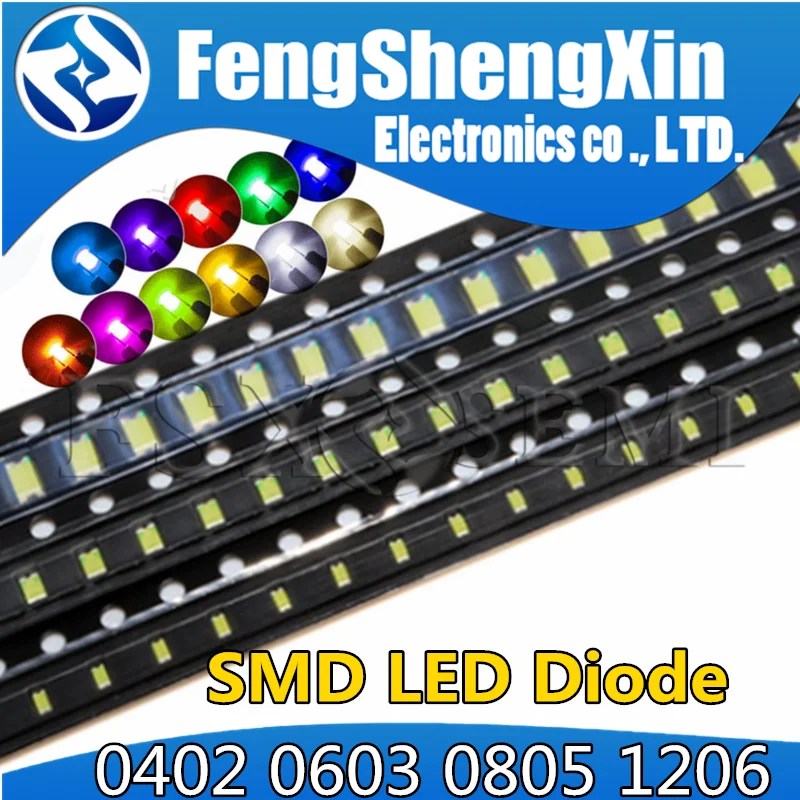 100 шт. 0402 0603 0805 1206 1210 3528 SMD светодиодный красный желтый и зеленый цвета белого