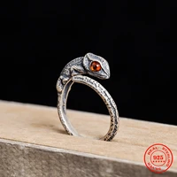 mkendn vintage 100 925 sterling silver chameleon ring with red eyes for men and women gothic street hip hop punk jewelry