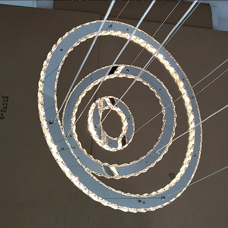 Círculo de cristal K9, luces de arañas LED modernas para sala de estar, accesorios, lámparas colgantes para restaurante con señuelos de iluminación remota