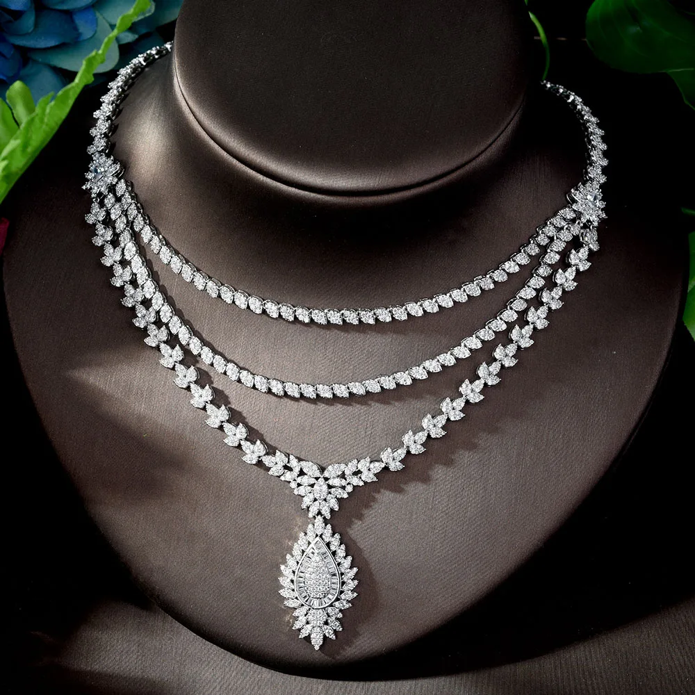 HIBRIDE Красивая Длинная подвеска AAA кубический циркон 4 шт. комплект ювелирных