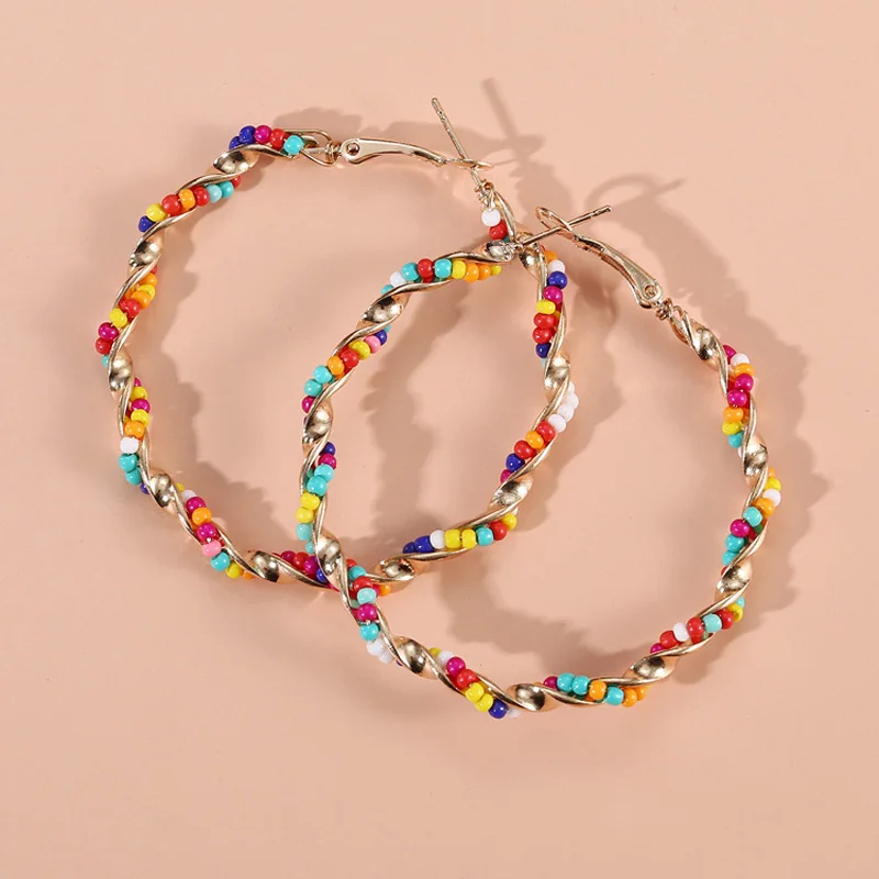 

Hoop Earring Colorful Bead Charm Large Jewelry For Women 2022 New Trendy Personality Personality Fashion Y2k Accessories As Gift