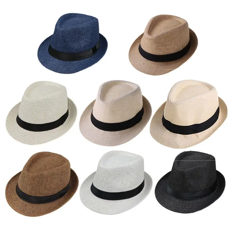 

New Children Kids Summer Beach Straw Hat Jazz Panama Trilby Fedora Hat Gangster Cap Outdoor Breathable Hats Girls Boys Sunhat