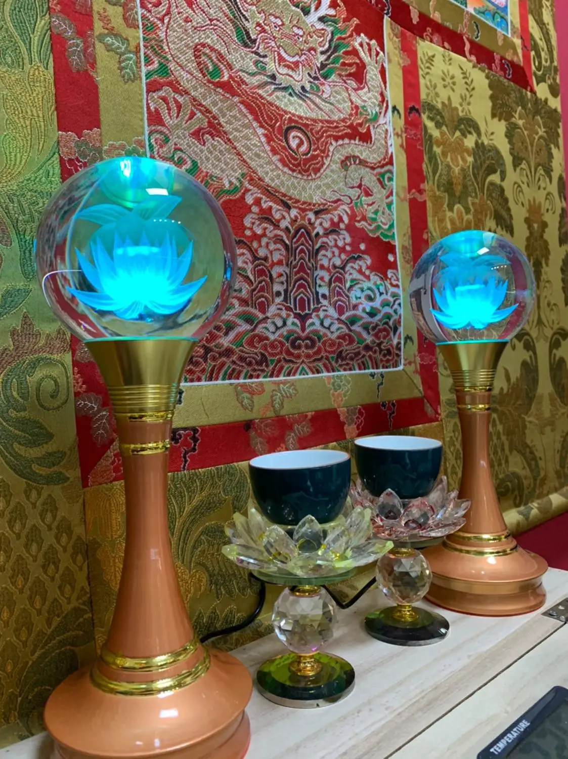 

Оптовая продажа, лучшие буддийские товары, 35 см, большая домашняя семья, талисман для защиты-7 цветов, хрустальные буддийские дужки лотоса, л...