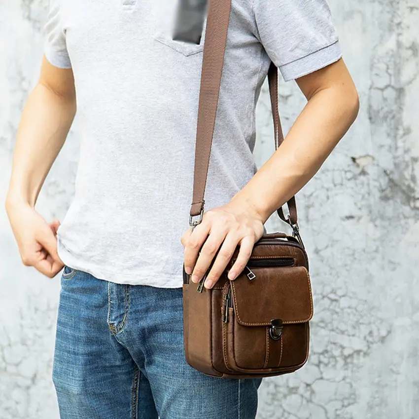 JNKET New Retro Men's Cow Leather Shoulder Bag Casual Sling Bag  Crossbody Bags Messenger Bag