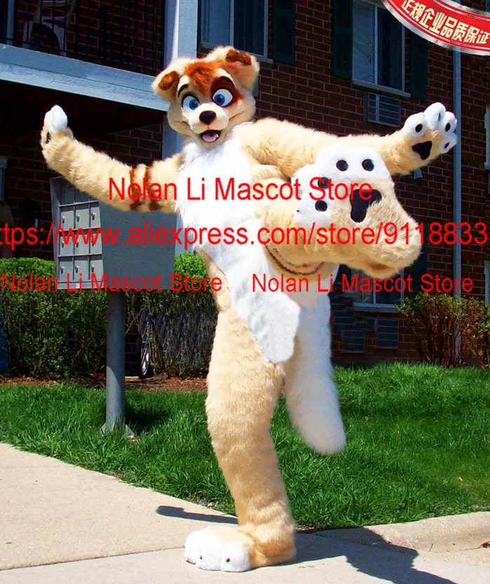 Лидер продаж длинный пушистый костюм цвета хаки для взрослых хаски лиса волк