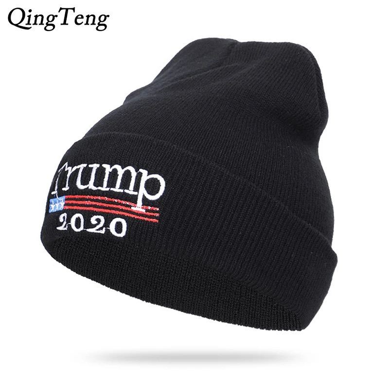Вязаная шапка черный Трамп 2020 бархатная Шапка бини Зимняя Теплая мужская вязаная