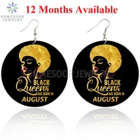 somesoor golden black queens are born in 12 months big loops both sides print afro wooden drop earrings for women birthday gifts