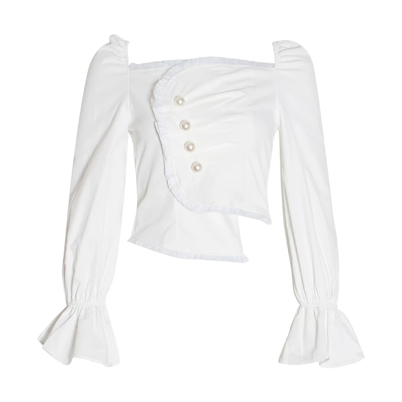 Женская Асимметричная блузка TWOTWINSTYLE Весенняя с открытыми плечами квадратным