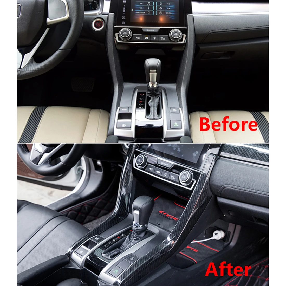 

2pc Carbon fiber color Center Control Frame Left and right side strip trim Fit For Honda Civic
