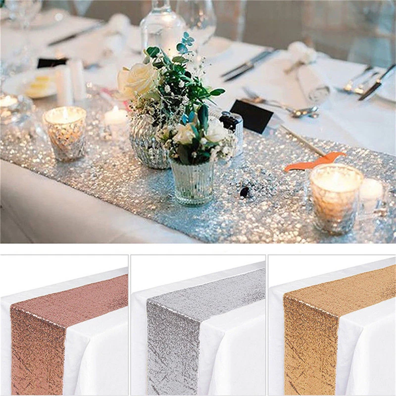 

1pcs Sparkly Rose Gold Sequin Table Runners For Weddings Party Christmas Cloth Decor Chemin De Mariage