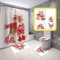 new christmas elk cartoon shower curtain joyful simplicity bathroom toilet seat cover cute animal bath mat non slip carpet set