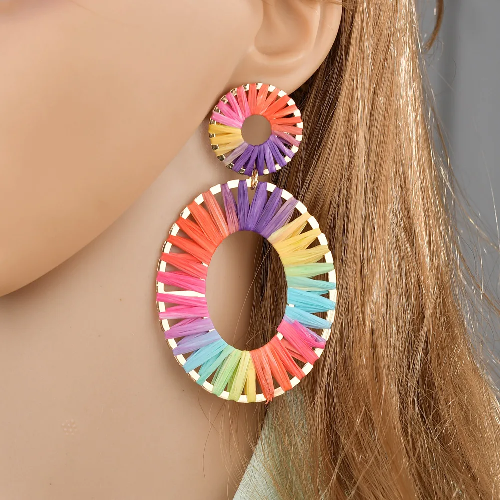 Большие висячие серьги CHSXY в форме сердца из рафии женские богемные летние ручной